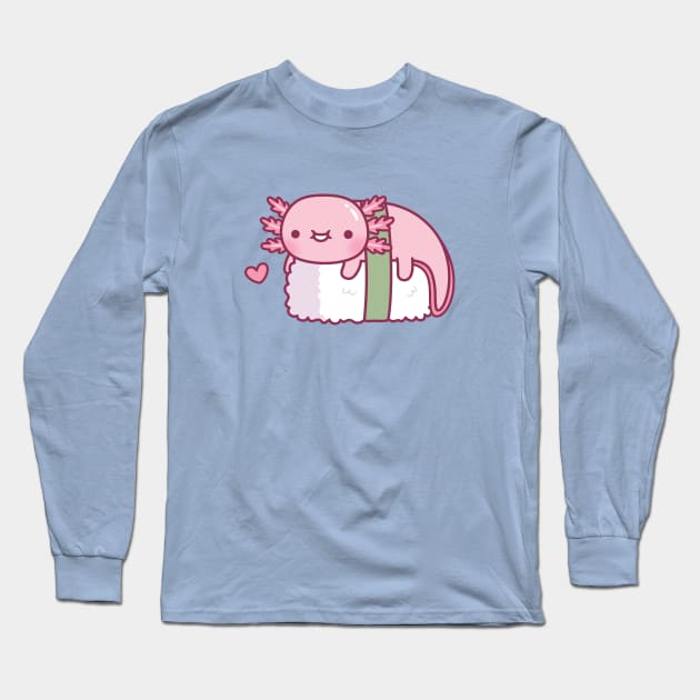 Cute Axolotl Sushi Doodle Funny Long Sleeve T-Shirt by rustydoodle